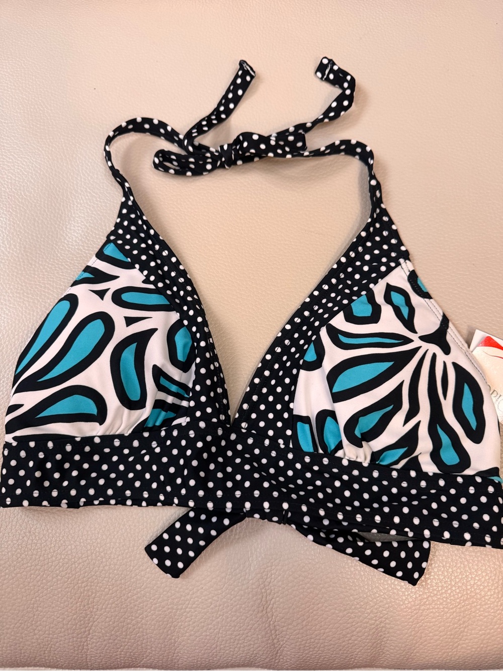 Polka Dot & Teal Print Halter Bikini Top - Women Swim Bikinis